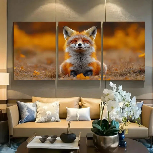 3pcs Cute Smiling Fox Design Metal Print Ready to Hang Art