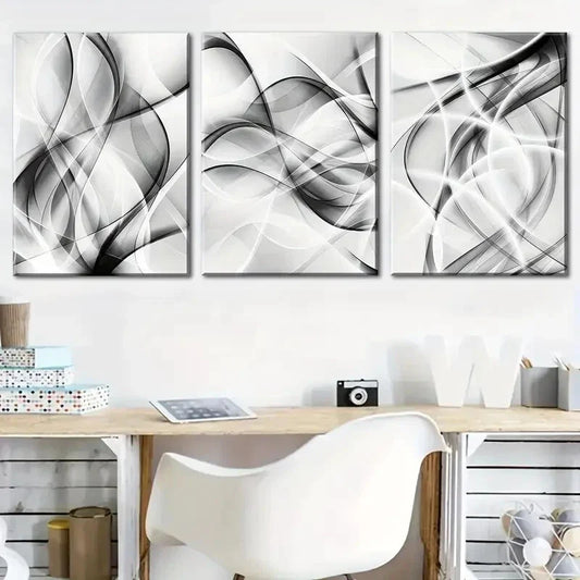 3pcs Black and White Abstract Geometric Metal Print Ready to Hang Art