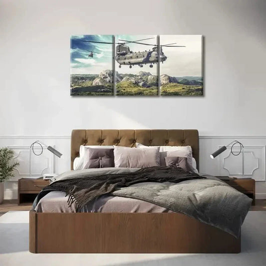 3pcs Heavy-Lift Helicopter Military Aircraft, Metal Print Ready to Hang Art