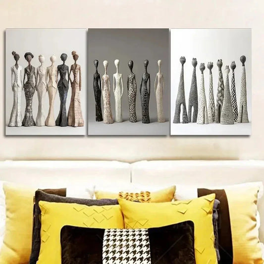 3pcs Paintings with Ceramic Figurines Wall Art Set Canvas Framed 40x60cm - High Quality Print 100% Australian Made Wall Canvas Ready to Hang
