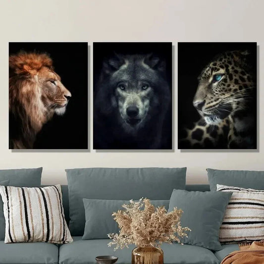 3pcs Wildlife portrait closeup painting Metal Print Ready to Hang Art