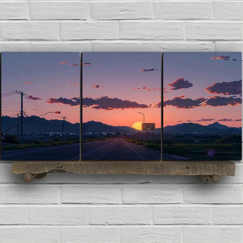 3pcs Sunset Highway Vibrant Clouds Metal Print Ready to Hang Art