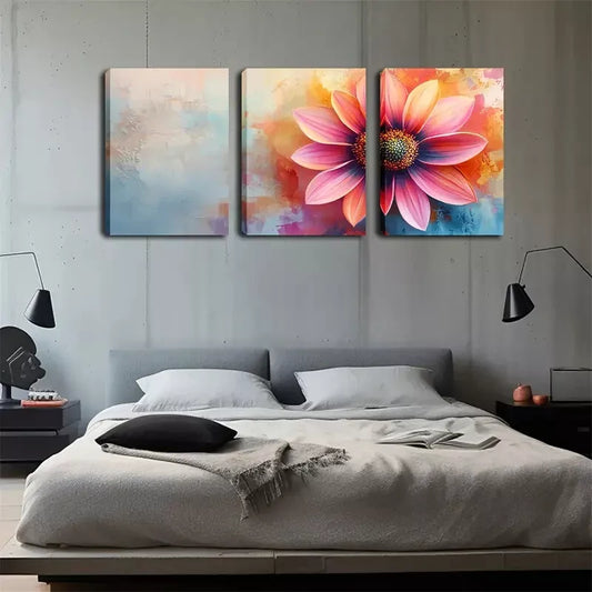 3pcs A Pink Flower Wall Art Set Canvas Framed 40x60cm - High Quality Print 100% Australian Made Wall Canvas Ready to Hang