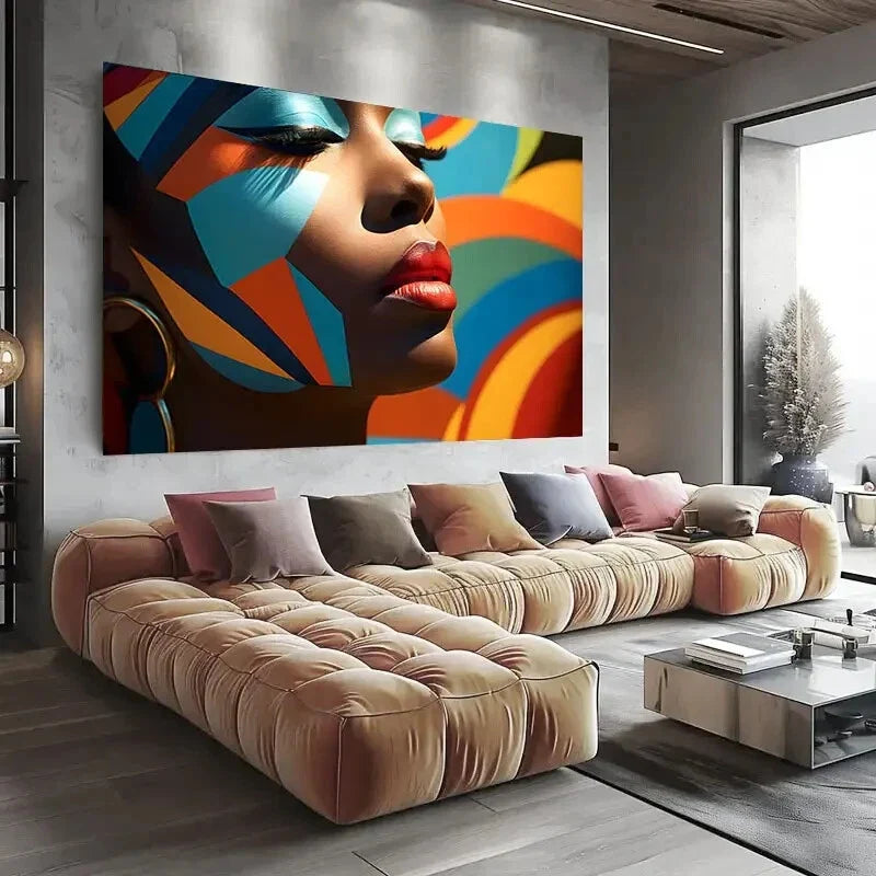 Vibrant African Woman Makeup Wall Art wall canvas office home room framed 120x60cm