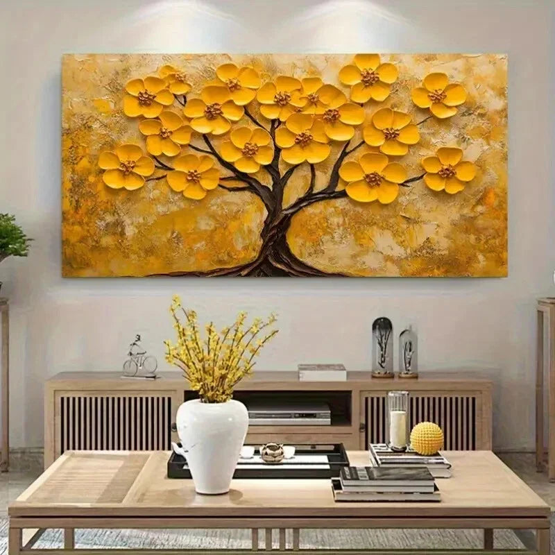 Abstract Yellow Floral Wall Art wall canvas office home room framed 120x60cm