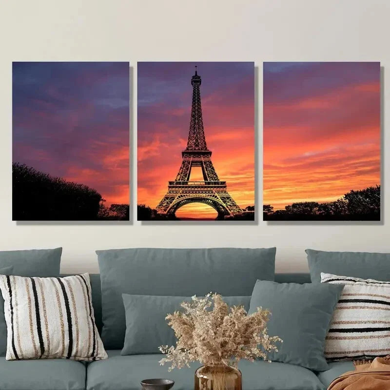 3pcsThe Eiffel Tower, a Travel Photograph Metal Print Ready to Hang Art