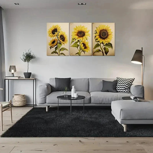 3pcs Sunflower Wall Art Prints - Vintage Style Metal Print Ready to Hang Art