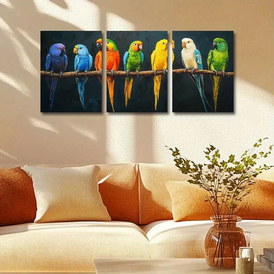 3pcs Seven Colorful Parrots Metal Print Ready to Hang Art
