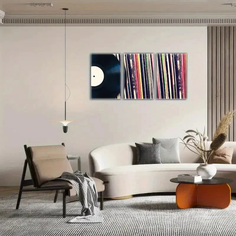 3pcs Colorful Album Spines & Black Classic Record Metal Print Ready to Hang Art