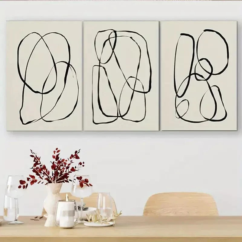 3pcs Abstract Black Line Wall Art Canvas Wall Art Set Canvas Framed 40x60cm - High Quality Print 100% Australian Made Wall Canvas Ready to Hang