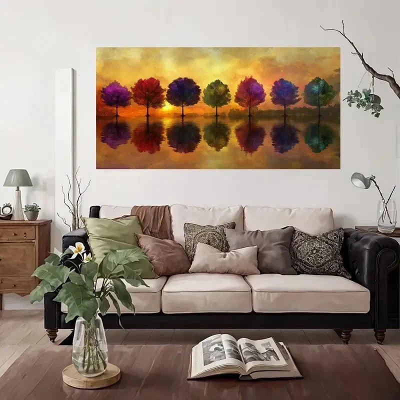 Sunset Reflection Trees Wall Art Canvas Office Home Room Framed 120x60cm