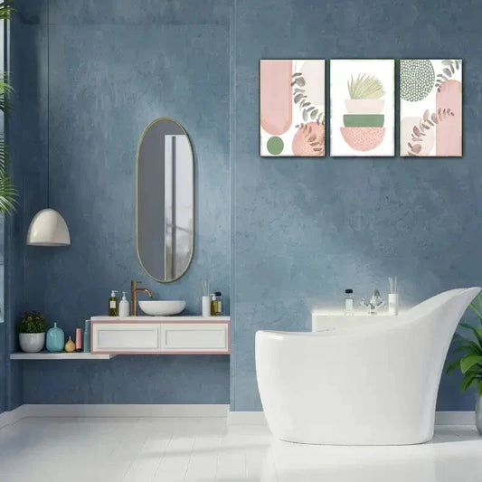 3pcs Botanical Art Pink Decorations Leaves Metal Print Ready to Hang Art