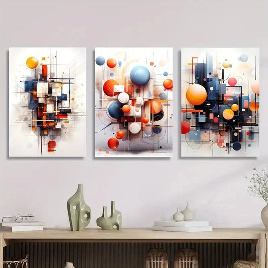 3pcs Colorful three-dimensional geometric Metal Print Ready to Hang Art