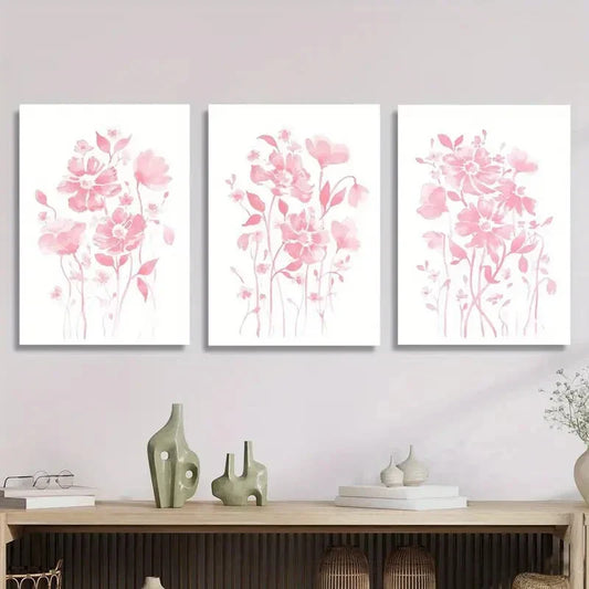 3pcs artistic pastel flowers plants Nordic style Metal Print Ready to Hang Art