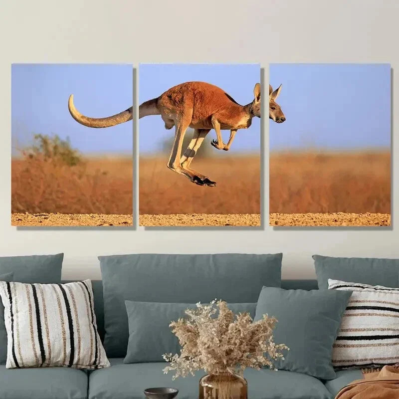 3pcs Vibrant Kangaroo Metal Print Ready to Hang Art