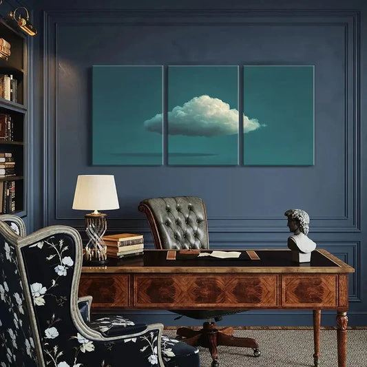 3pcs Cloudscape Soft White Fluffy Cloud Serene Sky Metal Print Ready to Hang Art