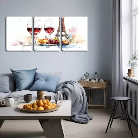 3pcs Two Glasses Of Wine And Food Wall Art Set Canvas Framed 40x60cm - High Quality Print 100% Australian Made Wall Canvas Ready to Hang