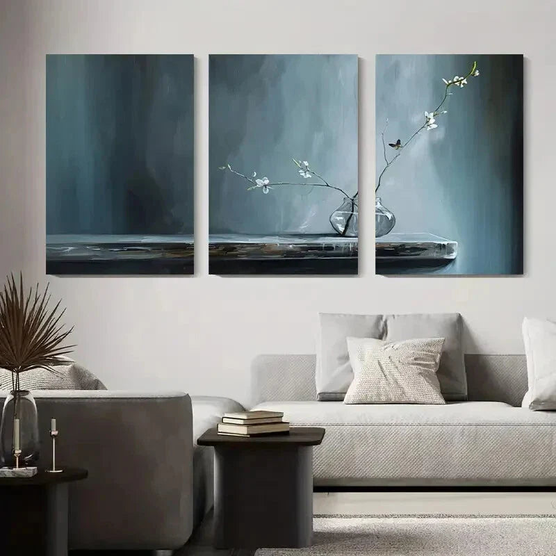 3pcs Elegant White Flower Abstract Metal Print Ready to Hang Art
