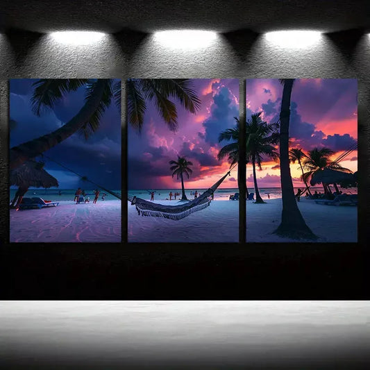 3pcs Photograph of An Idyllic Beach Scene At Sunset Canvas Framed 40x60cm - High Quality Print 100% Australian Made Wall Canvas Ready to Hang