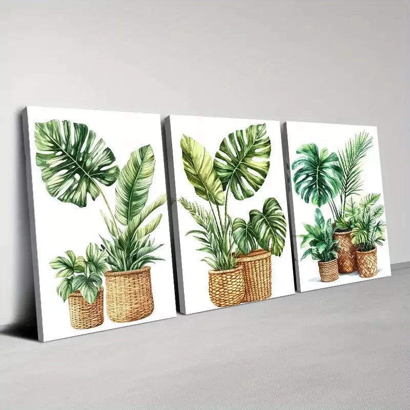 3pcs Modern Nordic Style Indoor plants Wall Art Set Canvas Framed 40x60cm - High Quality Print 100% Australian Made Wall Canvas Ready to Hang