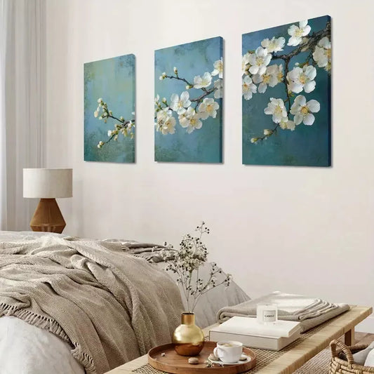 3pcs White Blossom Flower Bunch Canvas Framed 40x60cm - High Quality Print 100% Australian Made Wall Canvas Ready to Hang