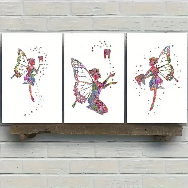 3pcs Butterfly Beauty and Tooth Colorful Metal Print Ready to Hang Art