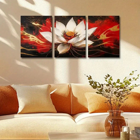 3pcs White for Lotus Flower Metal Print Ready to Hang Art
