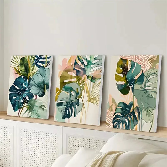 3pcs Painting Of A Monstera Plant Canvas Framed 40x60cm - High Quality Print 100% Australian Made Wall Canvas Ready to Hang
