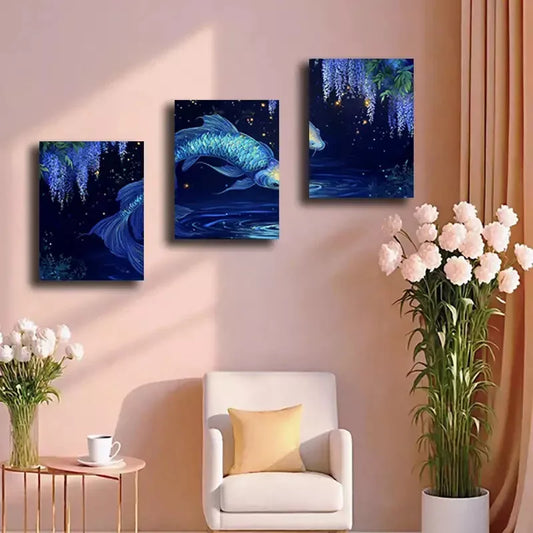 3pcs Elegant Koi Fish Canvas Framed 40x60cm - High Quality Print 100% Australian Made Wall Canvas Ready to Hang