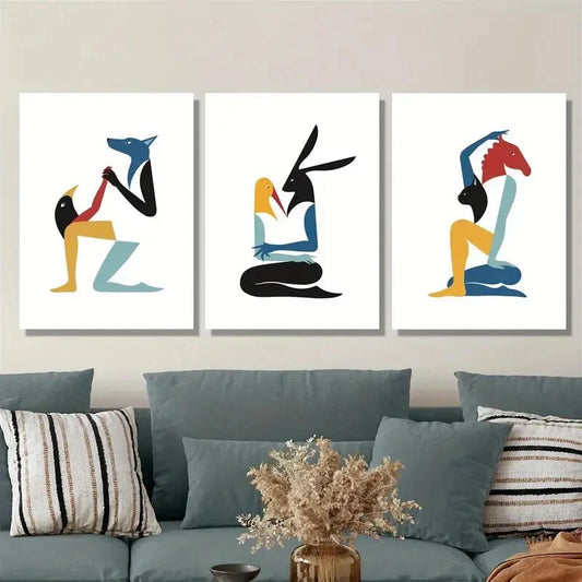 3pcs colorful animal paintings, cartoon animal Metal Print Ready to Hang Art