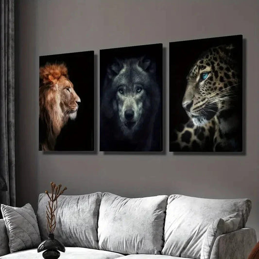 3pcs Wildlife portrait closeup painting Wall Art Set Canvas Framed 40x60cm - High Quality Print 100% Australian Made Wall Canvas Ready to Hang