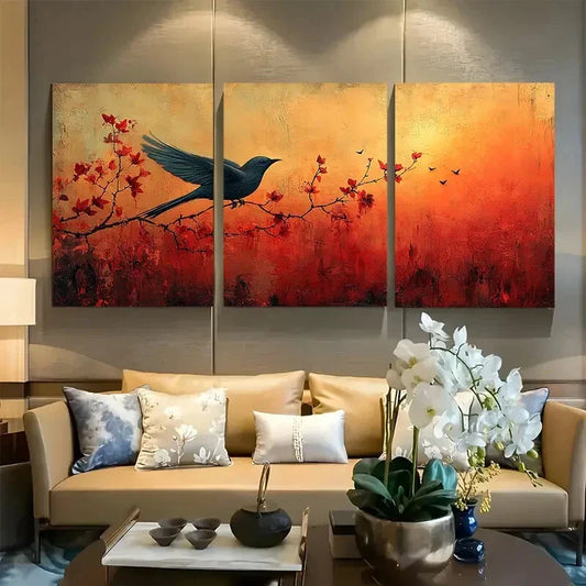 3pcs Stylized Birds Taking Flight Metal Print Ready to Hang Art