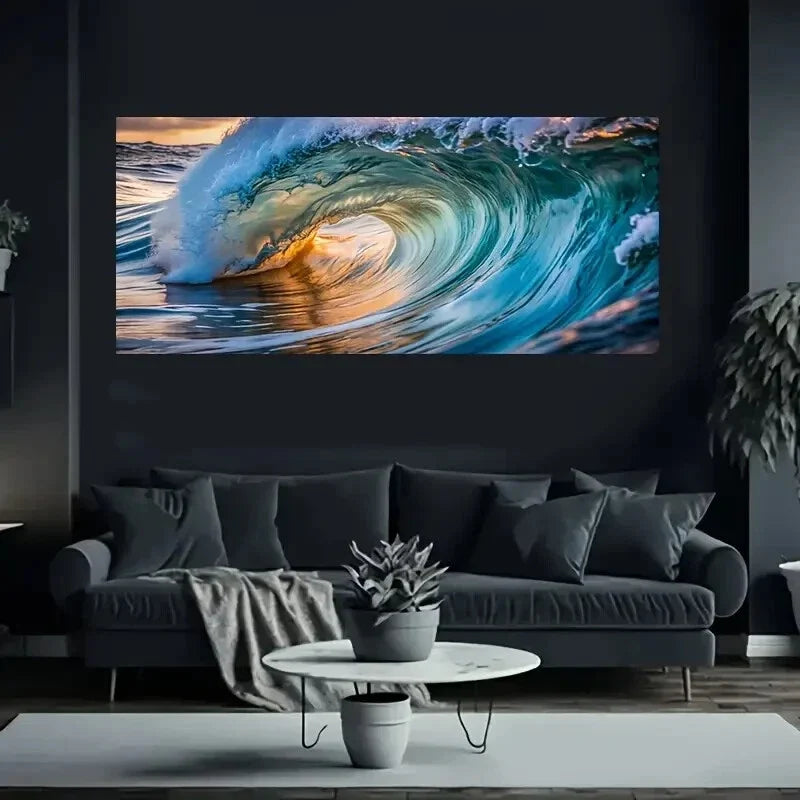 Dramatic Ocean Wave Wall Art wall canvas office home room framed 120x60cm