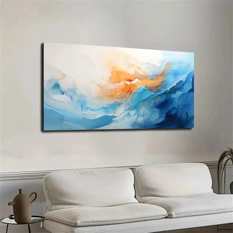 Vibrant Gold Ocean Wave wall canvas office home room framed 120x60cm