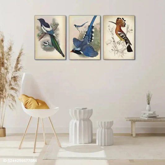 3pcs Vibrant Bird Illustrations Minimalist Metal Print Ready to Hang Art