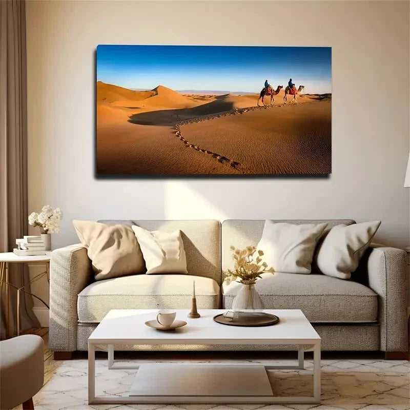Camels And Footprints Wall Art Canvas Office Home Room Framed 120x60cm
