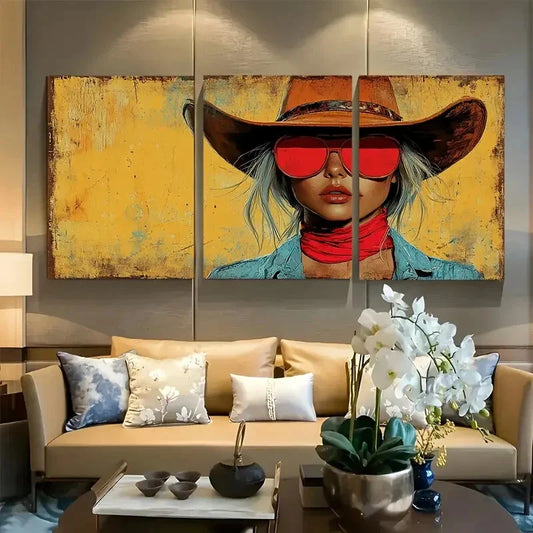 3pcs Cowgirl Western Woman Metal Print Ready to Hang Art