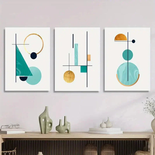 3pcs Abstract trio, circles, triangles, artistic Metal Print Ready to Hang Art