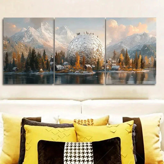 3pcs Snow-capped island (2) Wall Art Set Canvas Framed 40x60cm - High Quality Print 100% Australian Made Wall Canvas Ready to Hang