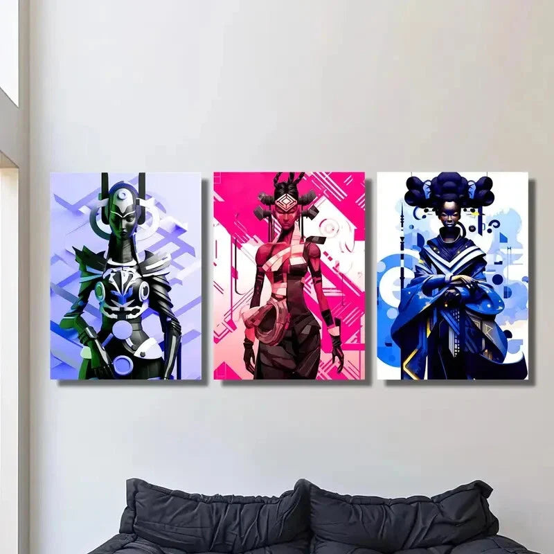 3pcs Abstract Female Characters in Traditional Metal Print Ready to Hang Art Metal Print Ready to Hang Art