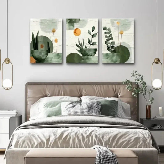 3pcs Abstract Geometric & Botanical Metal Print Ready to Hang Art