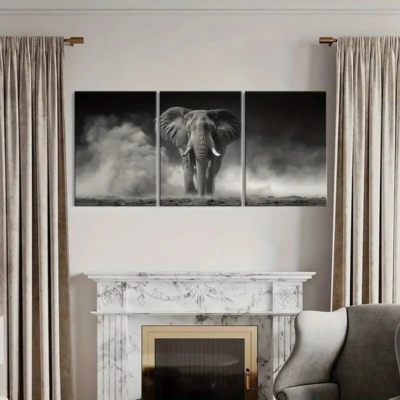 3pcs Majestic Elephant, Stormy Sky Metal Print Ready to Hang Art