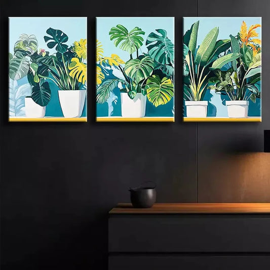 3pcs Luxurious Green Plant Canvas Framed 40x60cm - High Quality Print 100% Australian Made Wall Canvas Ready to Hang
