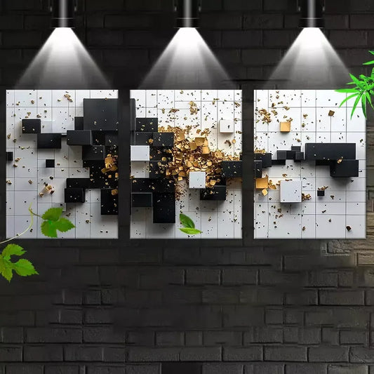 3pcs Elegant & Modern Abstract Square Designs Wall Art Set Canvas Framed 40x60cm - High Quality Print 100% Australian Made Wall Canvas Ready to Hang