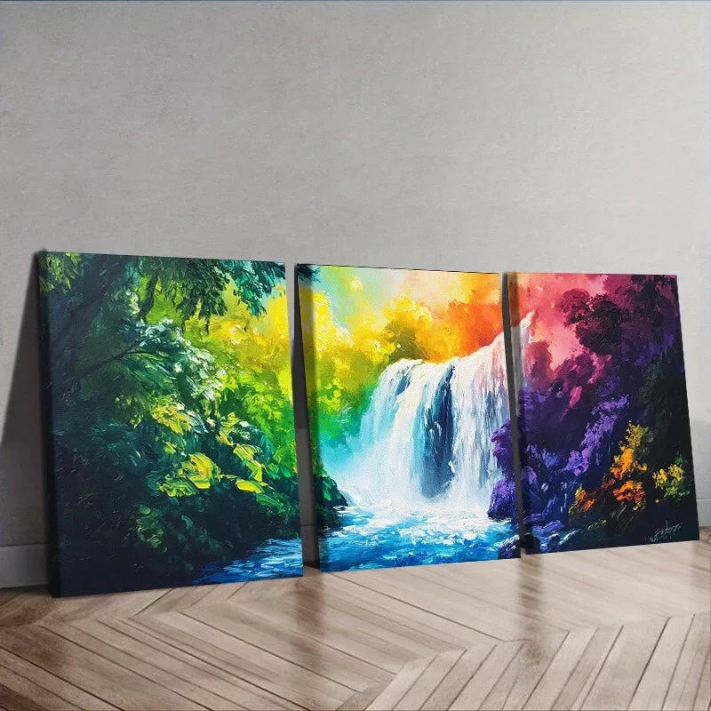 3pcs A Waterfall In The Forest Nature Wall Art Set Canvas Framed 40x60cm - High Quality Print 100% Australian Made Wall Canvas Ready to Hang