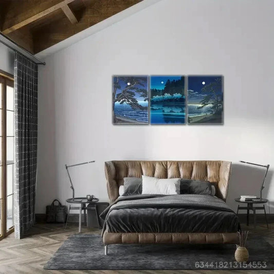 3pcs Night Landscape Plants Decoration Poster Metal Print Ready to Hang Art