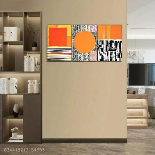 3pcs Geometric &Line Designs Orange Yellow Palette Metal Print Ready to Hang Art