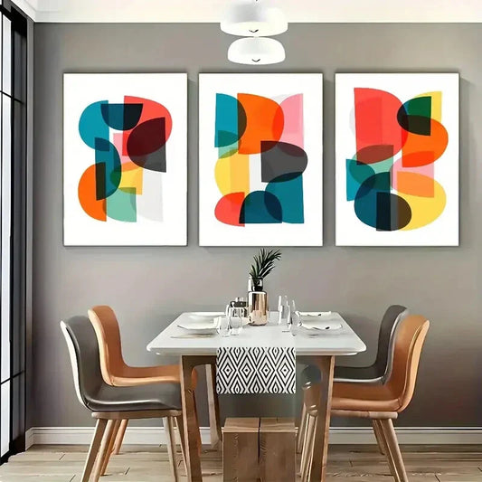 3pcs Featuring Geometric Canvas Stylish Prints Metal Print Ready to Hang Art
