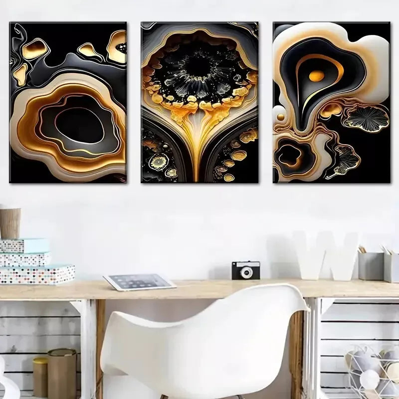 3pcs Featuring Stylish Luxury Abstract Golden Wall Art Set Canvas Framed 40x60cm - High Quality Print 100% Australian Made Wall Canvas Ready to Hang