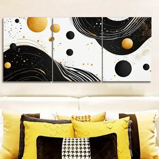 3pcs Flowing white and gold paintings Wall Art Set Canvas Framed 40x60cm - High Quality Print 100% Australian Made Wall Canvas Ready to Hang